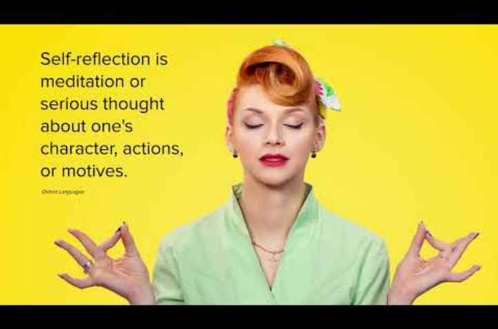 50s style woman meditating in front of a yellow background