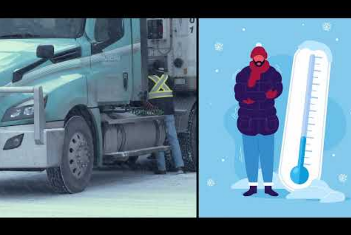 truck driver is inspecting a truck in snow and cold weather conditions