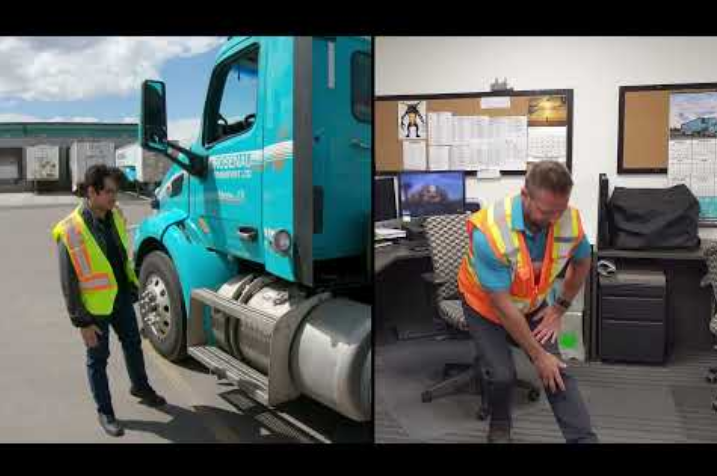truck driver and office worker stretching and warming up