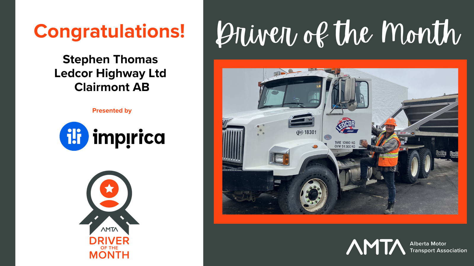 October 2024 Driver of the Month: Stephen Thomas, Ledcor Highway Ltd, Clairmont AB